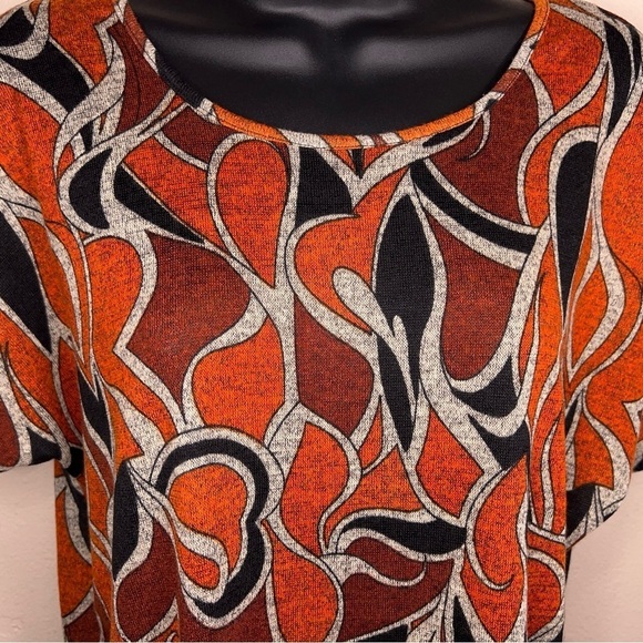 NEW MEDIUM SHARAGANO ORANGE BLACK KNIT TOP SHORT SLEEVE - Picture 4 of 13